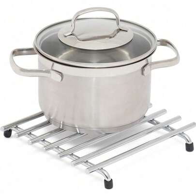 Soporte cuadrado de acero cromado resistente al calor, protector para encimeras de cocina, antioxidante y antideslizante, dimensiones 21,3*21,3*3 cm