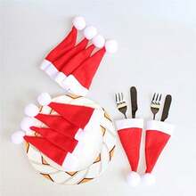 1pc Christmas Decoration, Christmas Hat, Christmas Cutlery Storage Velvet Cap - Multicolor - View 8