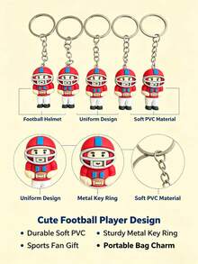 1/5pcs 3D PVC Football Player Keychain, Cute Rugby Athlete Doll Key Ring, Car Key Backpack Bag Pendant Decor Gift For Sports Fans - Multicolor - View 4
