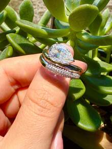 Besthing 2pcs/Set Fashion Glamorous S925 Sterling Silver 4CT Teardrop Moissanite Full Diamond Stackable Rings For Women, Quality Wedding Rings, Wedding, Daily Accessories, Anniversary, Holiday Gift - Multicolor - View 7