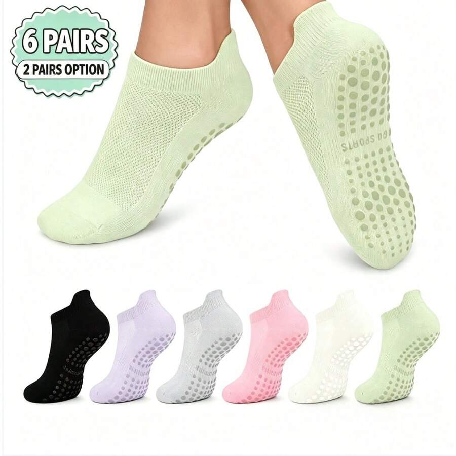 2 Pairs/6 Pairs Optional Women's Anti-Slip Yoga Socks, Breathable Mesh Non-Slip Grip Floor Socks, Suitable For Indoor Pilates, Home Daily Fitness Workout - Multicolor - View 1