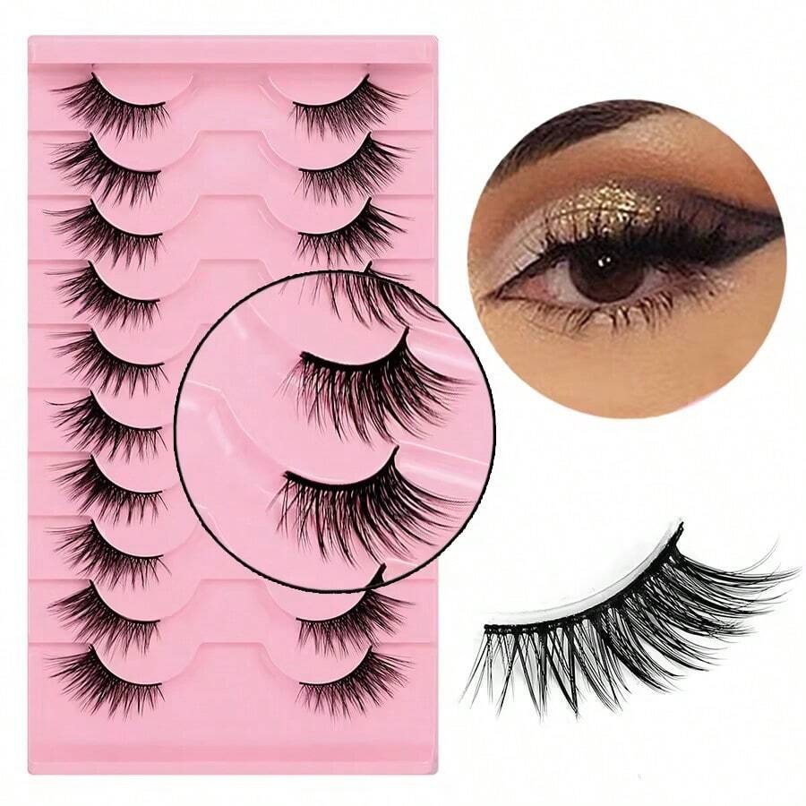 10 Pasang Ekstensi Bulu Mata Cat Eye Alami dengan Garis Hitam, Cocok untuk Riasan Sehari-hari dan Kencan - Hitam - View 1