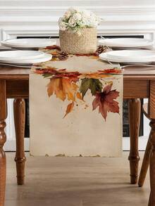 1Pc Minimalist Watercolor Maple Leaf Table Runner Blank Center Design Autumn Polyester Table Decor For Ins Cream Style Home - Apricot - View 3
