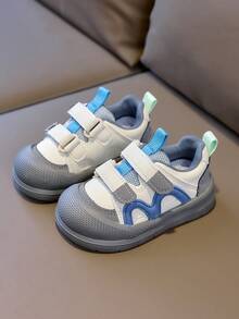1 Pair Macaron Boys Girls Double Hook & Loop Athletic Shoes, Anti-Collision Soft Sole Flat Shoes - Blue - View 2