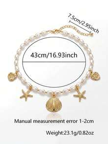 1pc Summer Ocean Golden Shell & Starfish Pendant Pearl Beaded Necklace For Women - Multicolor - View 8