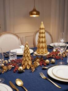 Modern Minimalist Luxury Matte Gold Christmas Tree Statue - Pine Cone And Pleated Countertop Decor, Holiday And Home Gift - A Pair Of Golden Christmas Trees - View 7
