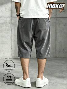 Hidkat Men's Spring/Summer Lightweight Capri 3/4 Pants With Drawstring Pockets, Corduroy, Suitable For Outdoor, Casual, Daily, Work, Vacation - Grey - View 3