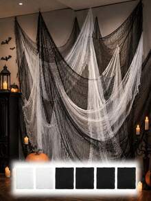 6/3/1pc Black/White Halloween Spooky Gauze, Porch Decor, 30x72 Inch Halloween Tablecloth Gauze, Suitable For Halloween Home Decor And Gothic Wedding Supplies - Black and White Gauze - View 2