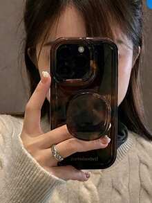 Ins Style Premium Amber Stand Phone Case, Compatible With IPhone 15 Pro Max, Apple 14 Pro, 13, 12 Pro, 11, Autumn/Winter Creative Influencer Women's Apple 14 Protective Case - Brown - View 3