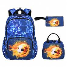 3pcs Sporty Football Youth Campus Backpack Set, Large Capacity Wide Breathable Shoulder Strap Casual Backpack - Sets - View 12