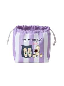 Striped Drawstring Small Medicine Bag, Cute Pill Pattern, Portable Medicine Storage Bag, Travel Medicine Bag, Large Capacity Travel Storage Bag, Cosmetic Bag, Multi-Functional Storage Bag, Medicine Storage, Home Essential Storage, Suitable For Travel, Outings, Camping And Daily Use, Ideal Travel Choice, Unique Birthday Gift, Holiday Gift, Party Gift, Back To School Gift - Multicolor - View 15