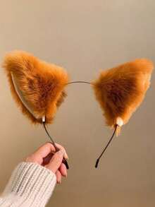 1pc Cute Brown Fox Ear Plush Headband For Women, Face Washing, Makeup, Photo Prop Hair Accessory - Multicolor - View 8