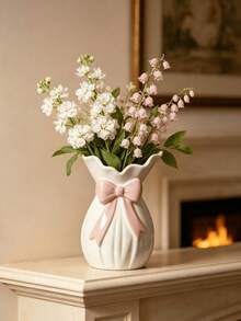 1pc White Vase, Elegant Bow Design, Creative Home Decor Vase, Modern Tabletop Centerpiece, Soft Color Ribbon Detail, Living Room Bedroom Bathroom Shelf Decoration, Desktop Ornament, Housewarming Gift Idea - 1PC - View 6