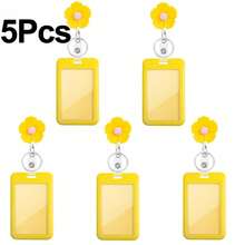 5Pcs Colorful Flower Nurse Badge Reel Retractable With ID Card Holder, Cute Resin Peach Flower Teacher Badge Reel For Women's Bus Card Holder, Keys - Multicolor - View 5