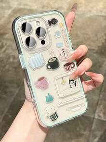 DIY Cute Fun Snowman Tree Illustration Transparent Phone Case, Compatible With IPhone 17 Air 16 ProMax 15 14 13 12 11 Pro Max, Transparent Cute Shockproof Protective Case (DIY Phone Case Stickers Can Be Customized) - Green + Sticker - View 3