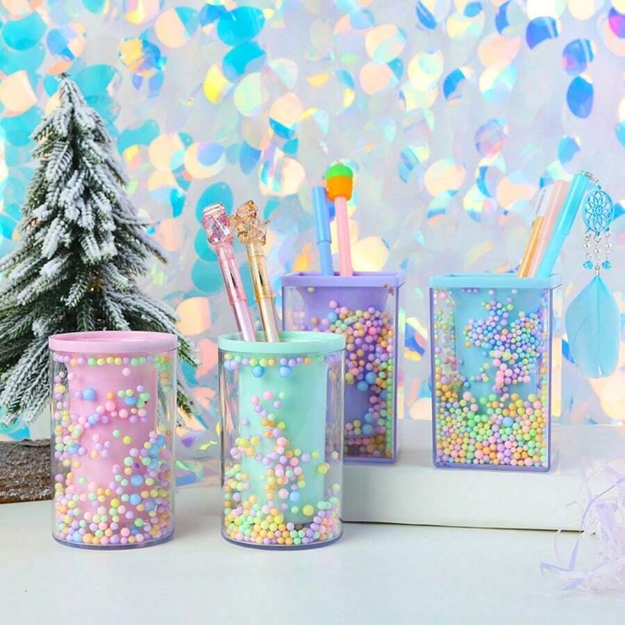 Colorful Square/Round Foam Pen Holder Student Gift Learning Stationery Desktop Storage Pen Holder Back To School Essential, First Day Of School - Multicolor - View 1