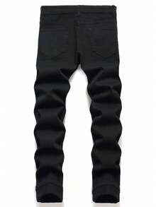 TEENboy Distressed Ripped Slim Fit Black Denim Jeans Street Style Punk Washed Skinny Pants - Black - View 2
