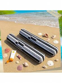 JZGZR 2 Pcs Beach Storage Bag Foldable Waterproof Beach Bag Umbrellas With Wide Padded Shoulder Strap Molded Carry Handle Summer Stripe Patio Storage Carrying Covers(Black And Gray) - Black and Gray - View 4