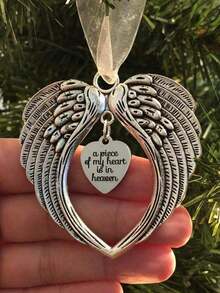 1pc Angel Wings Christmas Decoration, Bell-Shaped Memorial Ornament, Commemorating Lost Loved One, Stainless Steel Angel Wings Christmas Tree Decor Gift Box Home Hanging Ornament (Mom) Heart-Shaped Wings Design Hanging Decor, Zinc Alloy Home Decor Halloween Decoration Christmas Decoration Room Decor - Multiple Styles - View 8