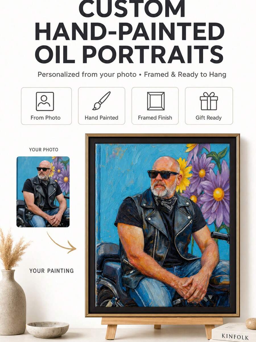 Custom Hand-Painted Oil Painting Portrait From Photo, Handmade Landscape Painting For Living Room, Hallway And Entryway Wall Decor - Multicolor - View 1
