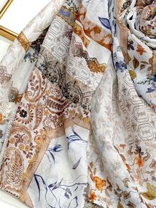 1pc Simple Printed Women's Scarf, Fashionable New Style Sun Protection Beach Shawl, Linen Feel Silk Scarf For Women - Multicolor - View 5