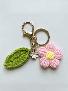 Handmade Exquisite Pom Pom Flower And Green Leaf Keychain, Plant Leaf Pattern, Casual, Cute And Elegant, Suitable For Party, Commute, Travel, Couple, Car, Apartment Keys And More. All-Season Valentine's Day Car Decoration, Also Can Be Used As Bag Charm - Multicolor - View 4