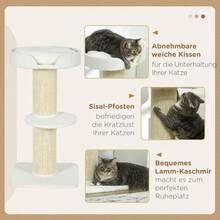 91 Cm Cat Tree With Cat Bed, Cream-Colored Sheep Wool Platform - Creamy White - View 7