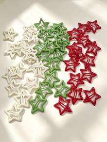 100pcs/60pcs Solid Color Star-Shaped Hair Clips, Women's Red White Green Hollow Star Hair Clips, Y2K Shiny Non-Slip Strong Grip Hair Accessories That Won't Damage Hair - Multicolor - Red, White and Green - View 10
