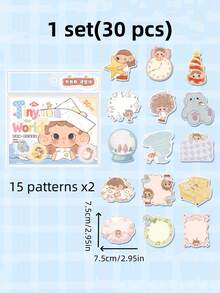 1 Set(30 piezas) Notas Adhesivas de Forma Irregular, Notas Adhesivas de Dibujos Animados Lindos, 30 Hojas, Material de Papel de Notas Adhesivas de Estilo Fresco para Registro y Control, Notas Adhesivas Escribibles, Regreso a la Escuela - Unitalla - Ver 2