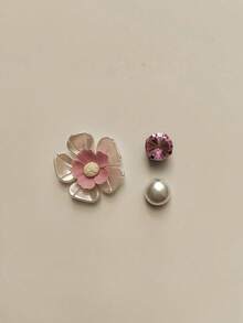 18pcs Pink Five-Petal Flower, Crystal Rhinestone, Pearl DIY Shoe Charms Set, Suitable For Clogs, Beach Shoes, Sandals - Multicolor - View 6