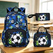 3pcs Sporty Football Youth Campus Backpack Set, Large Capacity Wide Breathable Shoulder Strap Casual Backpack - Sets - View 1