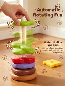 Hamburger Rotating Stacking Toy, Early Education Geometric Shape And Color Recognition Stacker, Improves Hand-Eye Coordination And Sensory Training, Indoor Parent-Child Interactive Stress Relief Rainbow Tower Educational Toy, Suitable For Infants And Toddlers Home Activities, Halloween Birthday Holiday Gift - Multicolor - View 5