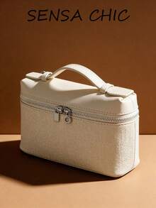 Chic Rectangle Handbag For Women With Secure Double Zipper, Lightweight Top Handle Purse Suitable For Travel, Work And Everyday Carry - White - View 6