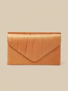 1 pieza Bolso de noche naranja para mujer, bolso de mano de satén de alta gama con diseño de solapa, adecuado para vacaciones, temporada de vacaciones, verano, playa, desplazamientos de negocios y otras ocasiones, bolso cruzado multifuncional, minimalista casual, playa, fiesta, esencial para vacaciones - Naranja - Ver 3