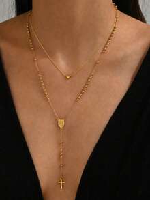 VceTd2PCS Fashion Style Stainless Steel Women's Necklace Set With Mini Heart Pendant And Round Disc Y-Shaped Necklace, Suitable For Women To Wear During Festivals - LM031/YW001XL - View 6