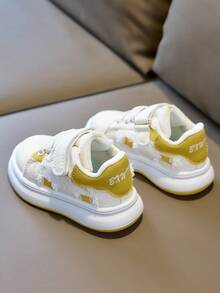 Kids' Distressed Mesh Hook & Loop Soft Sole Non-Slip Breathable Casual Skate Shoes - Yellow - View 5