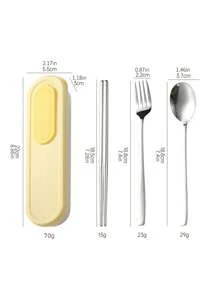 3pcs/4pcs Stainless Steel Spoon, Chopsticks, Fork With Storage Box Set, Portable Cutlery Set For Students And Outdoor Use - Multicolor - View 2