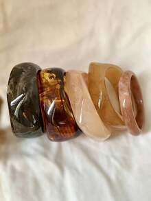 5件組夸張不對稱樹脂半透明手鐲，女款，百搭 - 彩色 - 查看 3