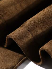 Jaket Kancing Depan Bahan Suede Beludru Gaya Gudang Vintage Maillard Warna Cokelat, Kasual untuk Kantor, Sehari-hari, Musim Dingin - Coffee Brown - View 4