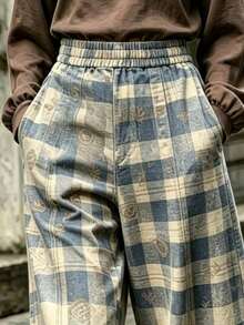 Plus Size Women's Long Pants With Printed Pattern And Elastic Waistband - Multicolor - View 5