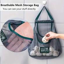 1pc Large Capacity Double Layer Hanging Mesh Storage Bag, Reusable, Suitable For Storing Fruits And Vegetables, Washable, Can Be Hung On Wall, Also Used For Storing Garlic, Potatoes, Onions Or As Food Pantry Storage Bag, Suitable For Kitchen - View 7
