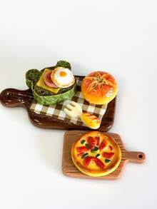 1 Set Miniatur Piring Kotak-kotak Beruang Roti Panggang Croissant Makanan Mainan Simulasi Telur Goreng Roti Pizza Set Aksesoris DIY Dekorasi Adegan Kantor Hadiah Ulang Tahun - MultiWarna - View 14