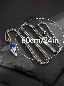 Modischer unisex blauer Stein Anhänger Halskette mit Edelstahlkette, geometrisches Design, Geschenk für Freund/Freundin, Party Accessoire, Sommerfashion - Verschiedenfarbig - Übersicht 4