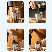Edelstahl-Bar-Set, Bar-Werkzeugset mit Löffeln und Holzständer, Bar-Utensilien, Zubehör für Bar zu Hause und in der Küche - Übersicht 3