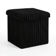 Aafan Ribbed Velvet Large Ottoman Storage Bench, Folding Ottoman Storage Box, Footstool Or Storage Chest With Lid For Bedroom, Wooden Box Fleece Cover - Negro - Ver 6