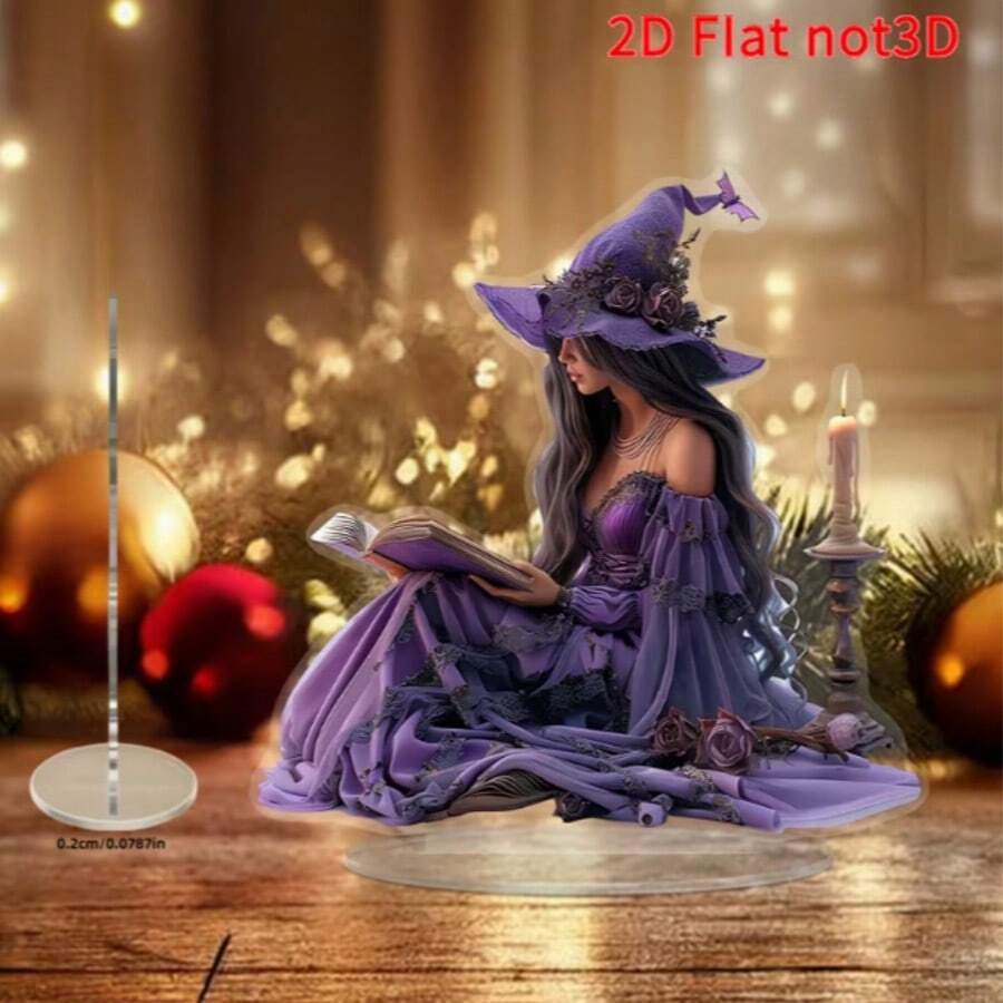 All-Season Charming Witch Statue, 2D Flat Printed Decor - Home & Office Desk Ornament, Bedroom Decoration, Multi-Purpose Christmas Gift, No Text, Halloween Exclusive - View 1
