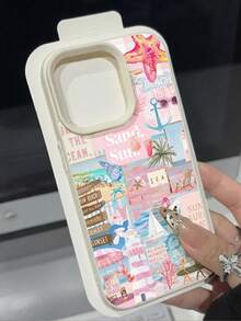 1件清新極簡夏季涼感衝浪板椰子樹圖案荔枝紋軟手機殼，防水防摔防滑高級手感，適合作為生日/節日禮物送給朋友、家人、情侶或自己，保護殼適用於 Apple/Phone 17/17PRO/17PROMAX/17Air - 彩色 - 查看 2