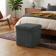 Aafan Ribbed Velvet Large Ottoman Storage Bench, Folding Ottoman Storage Box, Footstool Or Storage Chest With Lid For Bedroom, Wooden Box Fleece Cover - Charcoal - View 6