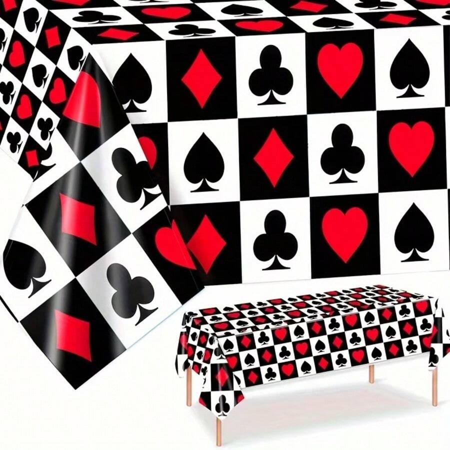 1 buah/3 buah Taplak Meja Plastik Kartu Poker, Dicetak dengan Pola Sekop, Raja, Ratu, Jack dan Sepuluh, Ukuran 54*108 Inci, Taplak Meja Sekali Pakai, Cocok untuk Malam Poker, Pesta Ulang Tahun dan Berbagai Dekorasi Meja Permainan Acara. - MultiWarna - View 1