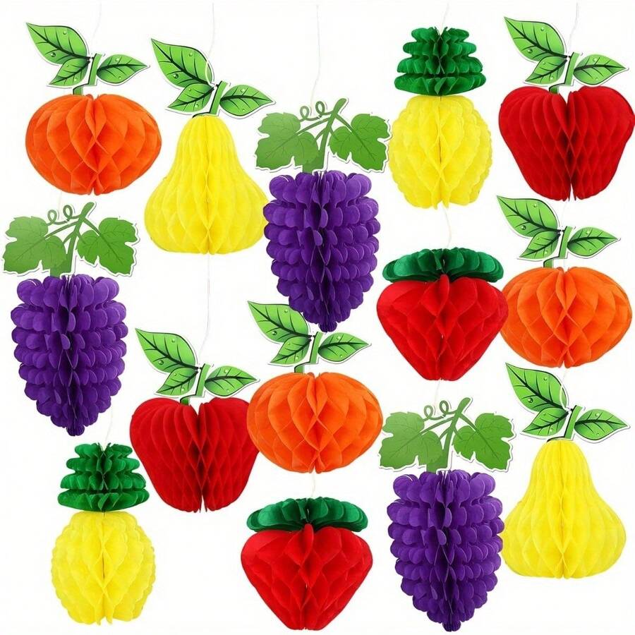 12pcs Mixed Color Fruit Honeycomb Decorations, 5 Inch Hanging Ornaments, Suitable For Summer Beach Tropical Party - Multicolor - View 1